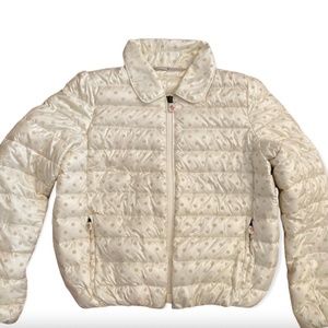 BLOW OUT SALE !!!! MONCLER SAINTLO JACKET  BEIGE PRINTED DOWN FEATHER